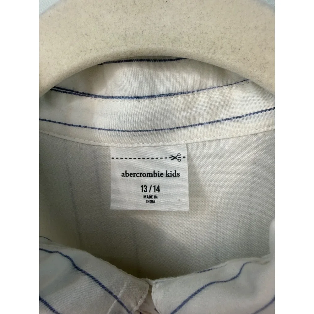 Abercrombie Kids White Blue Striped Short Sleeve Button Front Shirt Dress 13/14